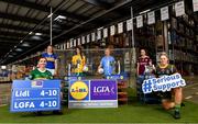 8 February 2022; In attendance at the Lidl Regional Distribution Centre in Newbridge, Kildare, to mark the launch of the 2022 Lidl Ladies National Football Leagues are from left, Cáit Lynch of Kerry, Aishling Moloney of Tipperary, Emer Gallagher of Donegal, Carla Rowe of Dublin, Nicola Ward of Galway and Monica McGuirk of Meath. Lidl Ireland have also confirmed a four-year extension of their partnership with the LGFA, which will see Lidl Ireland remain as the LGFA’s official retail partner and National League sponsor until the end of 2025. The extension will ensure a decade of #SeriousSupport, with Lidl pledging to invest an additional €5 million over the next four years that will bring the total investment to €10 million over 10 years of sponsorship. Photo by Brendan Moran/Sportsfile
