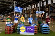 8 February 2022; In attendance at the Lidl Regional Distribution Centre in Newbridge, Kildare, to mark the launch of the 2022 Lidl Ladies National Football Leagues are from left, Cáit Lynch of Kerry, Aishling Moloney of Tipperary, Emer Gallagher of Donegal, Carla Rowe of Dublin, Monica McGuirk of Meath and Nicola Ward of Galway. Lidl Ireland have also confirmed a four-year extension of their partnership with the LGFA, which will see Lidl Ireland remain as the LGFA’s official retail partner and National League sponsor until the end of 2025. The extension will ensure a decade of #SeriousSupport, with Lidl pledging to invest an additional €5 million over the next four years that will bring the total investment to €10 million over 10 years of sponsorship. Photo by Brendan Moran/Sportsfile