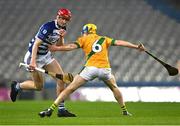 5 February 2022; James Burke of Naas in action against Dougie Fitzell of Kilmoyley during the AIB GAA Hurling All-Ireland Intermediate Club Championship Final match between Kilmoyley, Kerry, and Naas, Kildare, at Croke Park in Dublin. Photo by Piaras Ó Mídheach/Sportsfile