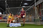 8 February 2022; In attendance at the Lidl Regional Distribution Centre in Newbridge, Kildare, to mark the launch of the 2022 Lidl Ladies National Football Leagues are Emer Gallagher of Donegal, left, and Nicola Ward of Galway. Lidl Ireland have also confirmed a four-year extension of their partnership with the LGFA, which will see Lidl Ireland remain as the LGFA’s official retail partner and National League sponsor until the end of 2025. The extension will ensure a decade of #SeriousSupport, with Lidl pledging to invest an additional €5 million over the next four years that will bring the total investment to €10 million over 10 years of sponsorship.  Photo by Brendan Moran/Sportsfile