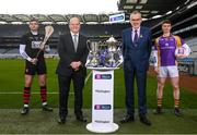 9 February 2022; Hurler Stephen O’Keeffe of Ballygunner, Waterford, pictured alongside Colin Hunt, Chief Executive Officer, AIB, Larry McCarthy, Uachtarán Chumann Lúthchleas Gael and footballer Dara Mullin of Kilmacud Crokes, Dublin, ahead of two of #TheToughest showdowns of the year, as the AIB GAA Hurling and Football All-Ireland Senior Club Championship Finals take centre stage at Croke Park this Saturday, February 12th from 3pm. The AIB GAA Hurling All-Ireland Senior Club Championship final takes place at 3pm and will see Ballygunner, Waterford, and Ballyhale Shamrocks, Kilkenny, do battle for the AIB GAA Hurling All-Ireland Senior Club Championship crown. The AIB GAA Football All-Ireland Senior Club Championship final follows at 5pm and will see Kilcoo, Down, and Kilmacud Crokes, Dublin, go head-to-head to be crowned champions. Both games will be broadcast live on TG4, while tickets are also available now on https://www.gaa.ie/tickets/. This year’s AIB Club Championships celebrate #TheToughest players in Gaelic Games - those who, despite adversity, don’t quit, who persevere no matter how tough it gets, because Tough Can’t Quit. Photo by Stephen McCarthy/Sportsfile