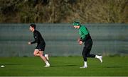 9 February 2022; Jonathan Sexton, right, and Joey Carbery during the Ireland rugby squad training at Carton House in Maynooth, Kildare. Photo by Brendan Moran/Sportsfile