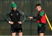 9 February 2022; Robbie Henshaw, left, and James Hume during the Ireland rugby squad training at Carton House in Maynooth, Kildare. Photo by Brendan Moran/Sportsfile
