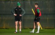 9 February 2022; Robbie Henshaw, left, and James Hume during the Ireland rugby squad training at Carton House in Maynooth, Kildare. Photo by Brendan Moran/Sportsfile