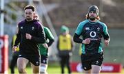 9 February 2022; Mack Hansen, right, and Hugo Keenan during the Ireland rugby squad training at Carton House in Maynooth, Kildare. Photo by Brendan Moran/Sportsfile