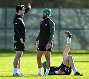 9 February 2022; Joey Carbery, left, and Jamison Gibson Park during the Ireland rugby squad training at Carton House in Maynooth, Kildare. Photo by Brendan Moran/Sportsfile