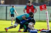 9 February 2022; Caelan Doris and Josh van der Flier during the Ireland rugby squad training at Carton House in Maynooth, Kildare. Photo by Brendan Moran/Sportsfile