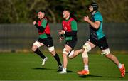 9 February 2022; Gavin Coombes, centre, with Peter O’Mahony, left, and Caelan Doris during the Ireland rugby squad training at Carton House in Maynooth, Kildare. Photo by Brendan Moran/Sportsfile
