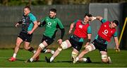 9 February 2022; Ireland players, from let, Finlay Bealham, Iain Henderson, Ryan Baird and Nick Timoney during rugby squad training at Carton House in Maynooth, Kildare. Photo by Brendan Moran/Sportsfile