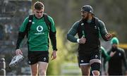9 February 2022; Garry Ringrose, left, and Bundee Aki arrive for Ireland rugby squad training at Carton House in Maynooth, Kildare. Photo by Brendan Moran/Sportsfile