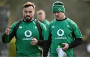 9 February 2022; Ronán Kelleher, left, and Jonathan Sexton arrive for Ireland rugby squad training at Carton House in Maynooth, Kildare. Photo by Brendan Moran/Sportsfile