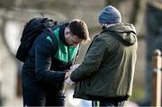9 February 2022; Jack Conan signs an autograph for a supporter upon arrival at Ireland rugby squad training at Carton House in Maynooth, Kildare. Photo by Brendan Moran/Sportsfile