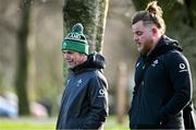 9 February 2022; Mental skills coach Gary Keegan, left, and Finlay Bealham arrive for the Ireland rugby squad training at Carton House in Maynooth, Kildare. Photo by Brendan Moran/Sportsfile