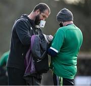 9 February 2022; Head coach Andy Farrell signs an autograph for a supporter upon arrival at Ireland rugby squad training at Carton House in Maynooth, Kildare. Photo by Brendan Moran/Sportsfile