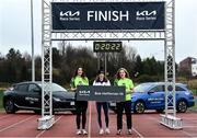 9 February 2022; Irish Olympic athlete Fionnuala McCormack with members of Enfield AC Sarah Clarke, left, and Maggie Higgins during the 2022 Kia Race Series launch at Leixlip AC in Leixlip, Kildare. This year’s series sees the introduction of an exciting new team competition with a guaranteed prize pot of €15,000 added to a prize fund of €5,000 for the individual competition and €7,000 available for new course record bonuses this year’s Series prize pot totals €27,000. The Kia Race Series will start in March with the Streets of Portlaoise 5k. The Dunshaughlin 10k a firm favourite with runners is taking place in June. There is the introduction of a new race the Cork City 10 Mile in August, the first of the series to take place in Munster. To view more information about the prize structure, or to enter on-line go to https://www.popupraces.ie/kia-race-series-2022/. Photo by David Fitzgerald/Sportsfile