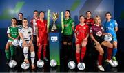 9 February 2022; SSE Airtricity Women's National League players, from left, Danielle Burke of Cork City, Kylie Murphy of Wexford Youths Women, Laurie Ryan of Athlone Town AFC, Jesse Mendez of Treaty United , Pearl Slattery of Shelbourne, Tiegan Ruddy of Peamount United, Emma Hansberry of Sligo Rovers, Sinead Taylor of Bohemians, Julie Ann Russell of Galway Women and Rachel Doyle of DLR Waves at the launch of the SSE Airtricity Premier & First Division and Women's National League 2022 season held at at HBV Studios in Clarehall, Dublin. Photo by Stephen McCarthy/Sportsfile