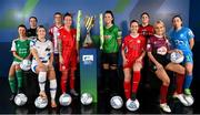 9 February 2022; SSE Airtricity Women's National League players, from left, Danielle Burke of Cork City, Kylie Murphy of Wexford Youths Women, Laurie Ryan of Athlone Town AFC, Jesse Mendez of Treaty United , Pearl Slattery of Shelbourne, Tiegan Ruddy of Peamount United, Emma Hansberry of Sligo Rovers, Sinead Taylor of Bohemians, Julie Ann Russell of Galway Women and Rachel Doyle of DLR Waves at the launch of the SSE Airtricity Premier & First Division and Women's National League 2022 season held at at HBV Studios in Clarehall, Dublin. Photo by Stephen McCarthy/Sportsfile