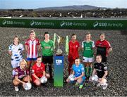9 February 2022; SSE Airtricity Women's National League players, front row, from left, Julie Ann Russell of Galway Women, Emma Hansberry of Sligo Rovers, Rachel Doyle of DLR Waves, Kylie Murphy of Wexford Youths Women, with, front row, Laurie Ryan of Athlone Town AFC, Jesse Mendez of Treaty United, Tiegan Ruddy of Peamount United, Pearl Slattery of Shelbourne, Danielle Burke of Cork City and Sinead Taylor of Bohemians at the launch of the SSE Airtricity Premier & First Division and Women's National League 2022 season held at at HBV Studios in Clarehall, Dublin. Photo by Stephen McCarthy/Sportsfile
