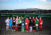 9 February 2022; SSE Airtricity Women's National League players, from left, Laurie Ryan of Athlone Town AFC, Rachel Doyle of DLR Waves, Julie Ann Russell of Galway Women, Jesse Mendez of Treaty United, Tiegan Ruddy of Peamount United, Pearl Slattery of Shelbourne, Kylie Murphy of Wexford Youths Women, Sinead Taylor of Bohemians, Danielle Burke of Cork City, Emma Hansberry of Sligo Rovers at the launch of the SSE Airtricity Premier & First Division and Women's National League 2022 season held at at HBV Studios in Clarehall, Dublin. Photo by Stephen McCarthy/Sportsfile