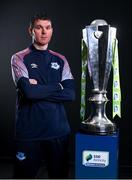 9 February 2022; Drogheda United manager Kevin Doherty with the SSE Airtricity League Premier Division trophy at the launch of the SSE Airtricity Premier & First Division and Women's National League 2022 season held at HBV Studios in Clarehall, Dublin. Photo by Harry Murphy/Sportsfile