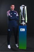 9 February 2022; Drogheda United manager Kevin Doherty with the SSE Airtricity League Premier Division trophy at the launch of the SSE Airtricity Premier & First Division and Women's National League 2022 season held at HBV Studios in Clarehall, Dublin. Photo by Harry Murphy/Sportsfile