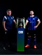 9 February 2022; Athlone Town manager Martin Russell and Derek Daly of Athlone Town with the SSE Airtricity League First Division trophy at the launch of the SSE Airtricity Premier & First Division and Women's National League 2022 season held at HBV Studios in Clarehall, Dublin. Photo by Harry Murphy/Sportsfile