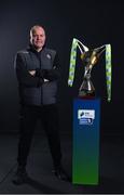 9 February 2022; Bohemians assistant manager Pat Trehy with the SSE Airtricity Women's National League trophy at the launch of the SSE Airtricity Premier & First Division and Women's National League 2022 season held at HBV Studios in Clarehall, Dublin. Photo by Harry Murphy/Sportsfile