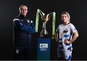 9 February 2022; Athlone Town manager Tommy Hewitt and Laurie Ryan of Athlone Town AFC with the SSE Airtricity Women's National League trophy at the launch of the SSE Airtricity Premier & First Division and Women's National League 2022 season held at HBV Studios in Clarehall, Dublin. Photo by Harry Murphy/Sportsfile