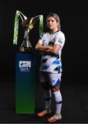 9 February 2022; Laurie Ryan of Athlone Town AFC with the SSE Airtricity Women's National League trophy at the launch of the SSE Airtricity Premier & First Division and Women's National League 2022 season held at HBV Studios in Clarehall, Dublin. Photo by Harry Murphy/Sportsfile