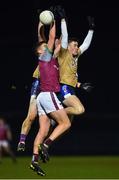 10 February 2022; Paul Kelly of NUI Galway in action against Greg Horan, left, and Gary Vaughan of MTU Kerry during the during the Electric Ireland HE GAA Sigerson Cup Semi-Final match between NUI Galway and MTU Kerry at Mick Neville Park in Rathkeale, Limerick. Photo by Diarmuid Greene/Sportsfile