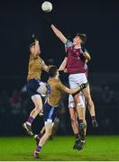 10 February 2022; Matthew Tierney of NUI Galway in action against Greg Horan and Mark Ryan of MTU Kerry during the during the Electric Ireland HE GAA Sigerson Cup Semi-Final match between NUI Galway and MTU Kerry at Mick Neville Park in Rathkeale, Limerick. Photo by Diarmuid Greene/Sportsfile