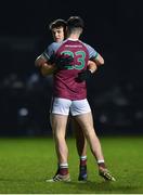 10 February 2022; Tomo Culhane, left, and Mark McInerney of NUI Galway celebrate after the Electric Ireland HE GAA Sigerson Cup Semi-Final match between NUI Galway and MTU Kerry at Mick Neville Park in Rathkeale, Limerick. Photo by Diarmuid Greene/Sportsfile