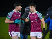 10 February 2022; Mark McInerney, left, and Tomo Culhane of NUI Galway celebrate after the Electric Ireland HE GAA Sigerson Cup Semi-Final match between NUI Galway and MTU Kerry at Mick Neville Park in Rathkeale, Limerick. Photo by Diarmuid Greene/Sportsfile