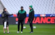 11 February 2022; Head coach Andy Farrell, centre, with national scrum coach John Fogarty, left, and forwards coach Paul O'Connell during the Ireland captain's run at Stade de France in Paris, France. Photo by Brendan Moran/Sportsfile