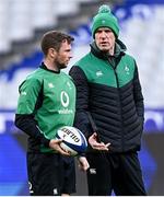 11 February 2022; Forwards coach Paul O'Connell, right, with Jack Carty during the Ireland captain's run at Stade de France in Paris, France. Photo by Brendan Moran/Sportsfile