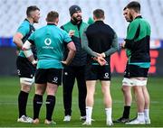 11 February 2022; Ireland head coach Andy Farrell in conversation with players, from left, Peter O’Mahony, Tadhg Furlong, Garry Ringrose, Tadhg Beirne and Iain Henderson during the Ireland captain's run at Stade de France in Paris, France. Photo by Seb Daly/Sportsfile