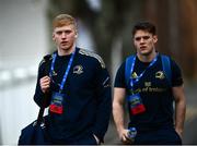 11 February 2022; Jamie Osborne, left, and Rob Russell of Leinster arrive before the United Rugby Championship match between Leinster and Edinburgh at the RDS Arena in Dublin. Photo by David Fitzgerald/Sportsfile