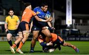11 February 2022; Michael Ala'alatoa of Leinster is tackled by Connor Boyle, left, and Lee-Roy Atalifo of Edinburgh during the United Rugby Championship match between Leinster and Edinburgh at the RDS Arena in Dublin. Photo by Sam Barnes/Sportsfile