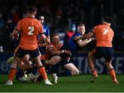 11 February 2022; Ciarán Frawley of Leinster is tackled by Connor Boyle of Edinburgh for which the Edinburgh player is awarded a yellow card for a high tackle during the United Rugby Championship match between Leinster and Edinburgh at the RDS Arena in Dublin. Photo by David Fitzgerald/Sportsfile