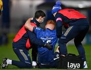 11 February 2022; Ciarán Frawley of Leinster is helped to his feet after picking up an injury during the United Rugby Championship match between Leinster and Edinburgh at the RDS Arena in Dublin. Photo by Sam Barnes/Sportsfile