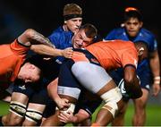 11 February 2022; Ross Molony of Leinster tackles Mesulame Kunavula Kunalolo of Edinburgh during the United Rugby Championship match between Leinster and Edinburgh at the RDS Arena in Dublin. Photo by David Fitzgerald/Sportsfile