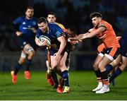 11 February 2022; Rory O'Loughlin of Leinster is tackled by Charlie Shiel, right, and Mesulame Kunavula Kunalolo of Edinburgh during the United Rugby Championship match between Leinster and Edinburgh at the RDS Arena in Dublin. Photo by David Fitzgerald/Sportsfile