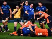 11 February 2022; Vakh Abdaladze of Leinster scores his side's third try during the United Rugby Championship match between Leinster and Edinburgh at the RDS Arena in Dublin. Photo by David Fitzgerald/Sportsfile