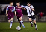 11 February 2022; Joe Adams of Dundalk in action against Darragh Markey of Drogheda United during the Jim Malone Cup match between Dundalk and Drogheda United at Oriel Park in Dundalk, Louth. Photo by Ben McShane/Sportsfile