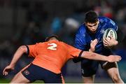 11 February 2022; Harry Byrne of Leinster in action against Adam McBurney of Edinburgh during the United Rugby Championship match between Leinster and Edinburgh at the RDS Arena in Dublin. Photo by Sam Barnes/Sportsfile