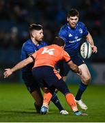 11 February 2022; Ross Byrne of Leinster offloads to brother Harry as he is tackled by Ramiro Moyano Joya of Edinburgh during the United Rugby Championship match between Leinster and Edinburgh at the RDS Arena in Dublin. Photo by David Fitzgerald/Sportsfile