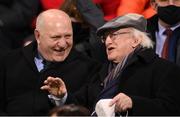 11 February 2022; President of Ireland Michael D Higgins and FAI President Gerry McAnaney, left during the FAI President's Cup match between Shamrock Rovers and St Patrick's Athletic at Tallaght Stadium in Dublin. Photo by Stephen McCarthy/Sportsfile
