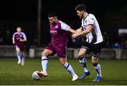 11 February 2022; Chris Lyons of Drogheda United in action against Sam Bone of Dundalk during the Jim Malone Cup match between Dundalk and Drogheda United at Oriel Park in Dundalk, Louth. Photo by Ben McShane/Sportsfile