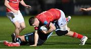 11 February 2022; Jack O'Donoghue of Munster in action against Sam Johnson of Glasgow during the United Rugby Championship match between Glasgow Warriors and Munster at Scotstoun Stadium in Glasgow, Scotland. Photo by Paul Devlin/Sportsfile