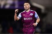 11 February 2022; Chris Lyons of Drogheda United celebrates after scoring his side's second goal, a penalty, during the Jim Malone Cup match between Dundalk and Drogheda United at Oriel Park in Dundalk, Louth. Photo by Ben McShane/Sportsfile